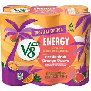 image:imageV8 Energy Passionfruit Orange Guava Juice Energy Drink 8 fl oz Can 6 PackPack of 6 8 Fl Oz