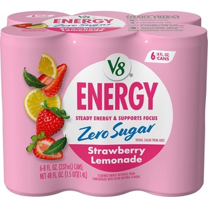 image:imageV8 Energy Peach Mango Energy Drink 8 fl oz Can 12 PackZero Sugar Strawberry Lemonade