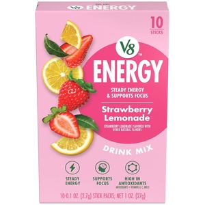image:imageV8 Energy Peach Mango Energy Drink Powder 10 oz Packet 10 CountStrawberry Lemonade