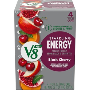 image:imageV8 Energy Sparkling Orange Pineapple Juice Energy Drink 115 fl oz Can 4 PackBlack Cherry
