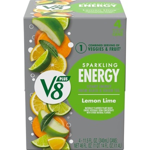 image:imageV8 Energy Sparkling Orange Pineapple Juice Energy Drink 115 fl oz Can 4 PackLemon Lime