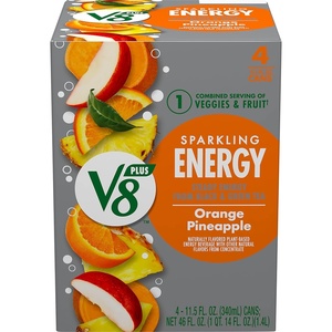 image:imageV8 Energy Sparkling Orange Pineapple Juice Energy Drink 115 fl oz Can 4 PackOrange Pineapple