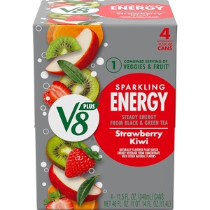 image:imageV8 Energy Sparkling Strawberry Kiwi Juice Energy Drink 115 fl oz Can 4 PackPack of 4 115 Fl Oz