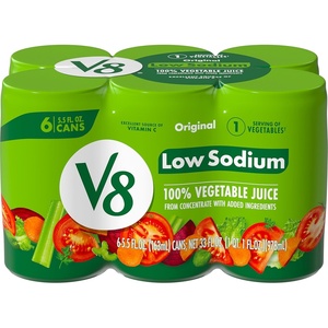 image:imageV8 Low Sodium Original 100 Vegetable Juice Vegetable Blend with Tomato Juice 115 FL OZ Can Pack of 24Low Sodium Original