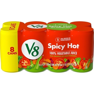image:imageV8 Low Sodium Original 100 Vegetable Juice Vegetable Blend with Tomato Juice 115 FL OZ Can Pack of 24Spicy Hot